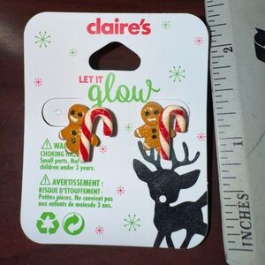 Claire's Let It Glow Gingerbread Candy Cane Earrings Christmas Festive Holiday